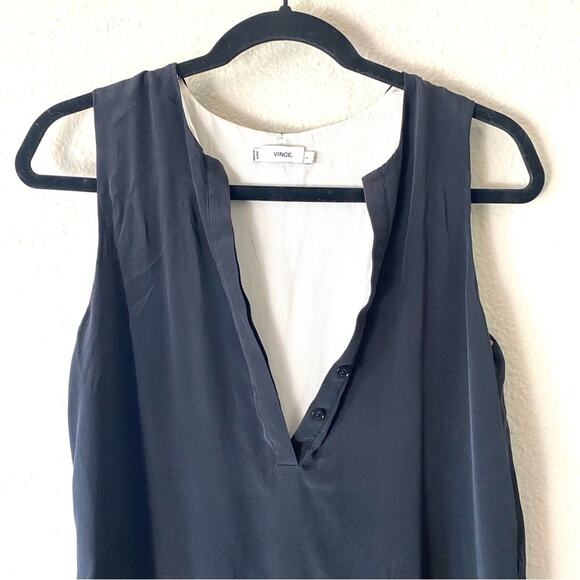Vince 100% Silk Longline Black Henley Tank Top Size Small - Picture 6 of 7